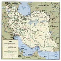 Large political and administrative map of Iran with roads and major cities - 2001.