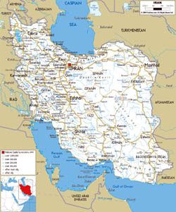 Large road map of Iran with all cities and airports.