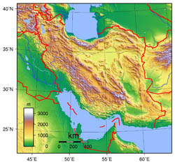 Large topographical map of Iran.