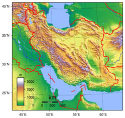 Large topographical map of Iran.