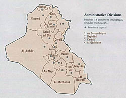Detailed administrative divisions map of Iraq.