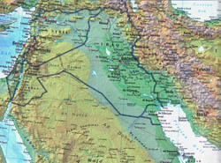 Large detailed topographical and political map of Iraq.