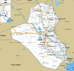 Large road map of Iraq with cities and airports.