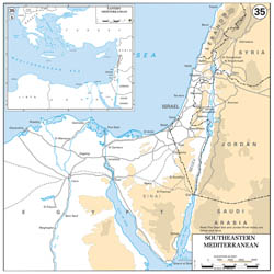 Large detailed elevation map of Southeastern Mediterranean.