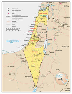 Political and administrative map of Israel with roads and cities.