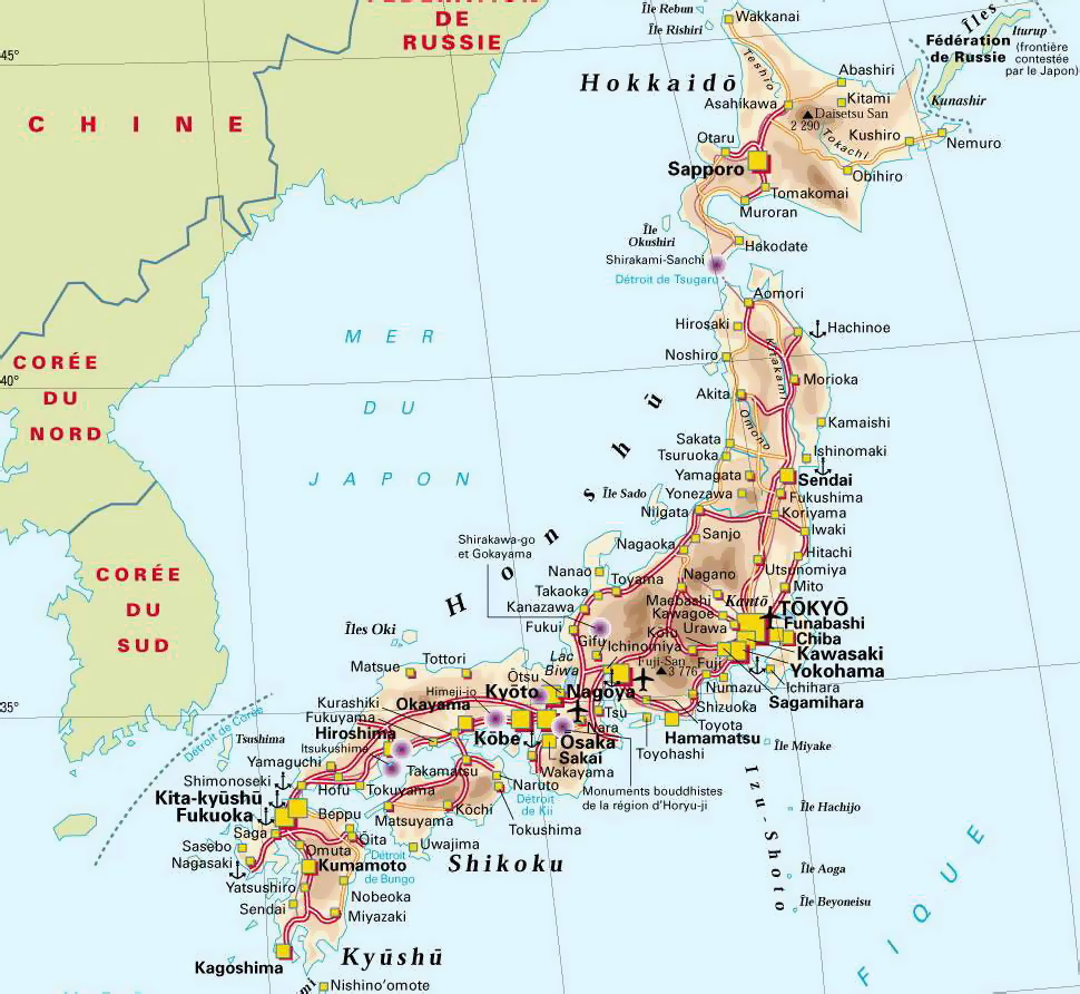 Japan Map Shows The Province Boundary Airports Major Cities