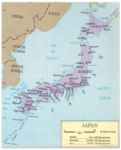 Large political map of Japan with major cities - 1965.