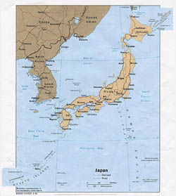 Large political map of Japan with roads and major cities - 1984.