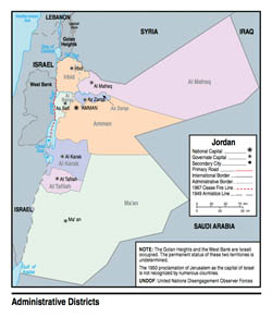 Administrative districts map of Jordan - 2009.