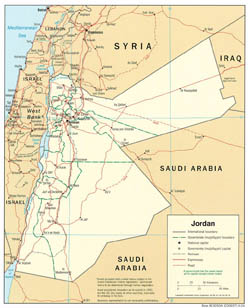 Large political and administrative map of Jordan with roads and cities - 2004.