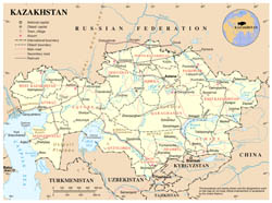 Large detailed political and administrative map of Kazakhstan with roads, major cities and airports. Large detailed political and administrative map of Kazakhstan with roads, major cities and airports.