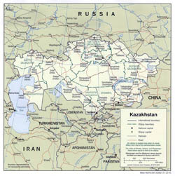 Large political and administrative map of Kazakhstan with roads and cities - 2001.