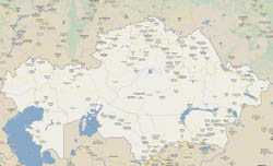 Large road map of Kazakhstan with all cities.