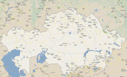 Large road map of Kazakhstan with all cities.