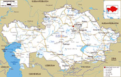 Large road map of Kazakhstan with cities and airports.