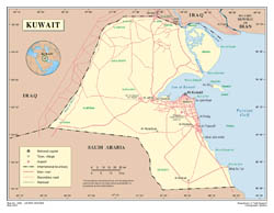 Large detailed political map of Kuwait with roads, airports and cities.