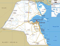 Large road map of Kuwait with cities and airports.