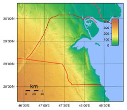 Large topographical map of Kuwait.