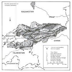 General map of Kyrgyzstan.