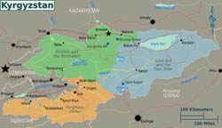 Large regions map of Kyrgyzstan.