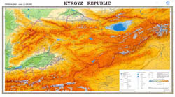 Large scale detailed physical map of Kyrgyzstan with all roads, cities and other marks.