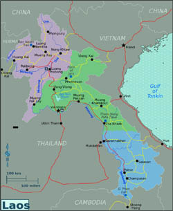 Large regions map of Laos.