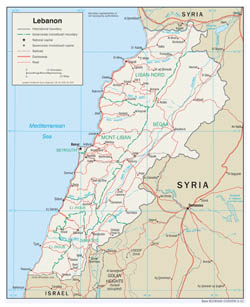 Large detailed political and administrative map of Lebanon with roads and cities - 2002.