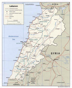 Large political and administrative map of Lebanon - 2002.