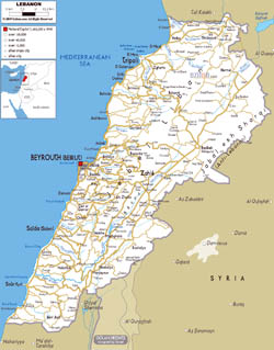 Large road map of Lebanon with cities and airports.