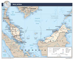 Large detailed political map of Malaysia with roads, major cities and airports - 2015.