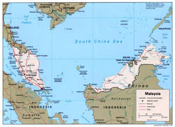 Large political map of Malaysia with roads and major cities - 1998.