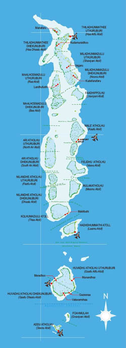 Large map of Maldives with airports.