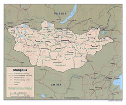 Detailed political and administrative map of Mongolia with roads and major cities - 1996.