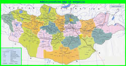 Large detailed administrative map of Mongolia with roads and cities.