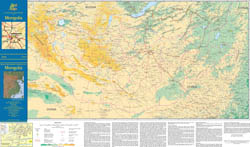 Large detailed elevation map of Mongolia with all roads and cities.