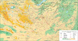 Large detailed physical map of Mongolia.