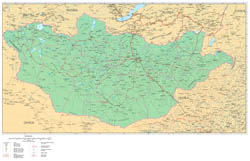 Large detailed road map of Mongolia with cities.