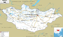 Large road map of Mongolia with cities and airports.