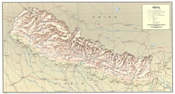 Large scale detailed political map of Nepal with relief, roads, cities and airports - 1968.