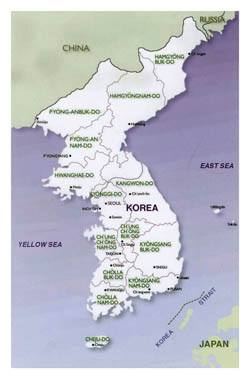 Political and administrative map of Korean Peninsula - 2001.