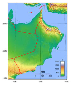 Large topographical map of Oman.