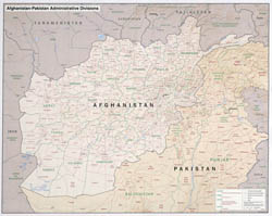 Large detailed administrative divisions map of Afghanistan and Pakistan with relief - 2008.