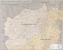 Large detailed administrative divisions map of Afghanistan and Pakistan with relief - 2012.