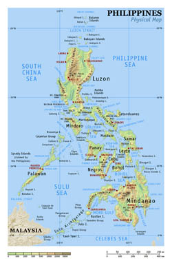 Physical map of Philippines.