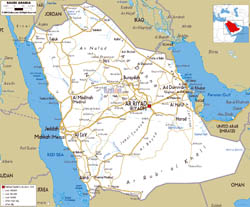 Large road map of Saudi Arabia with cities and airports.