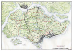 Detailed old map of Singapore with relief - 1942.