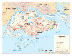 Detailed political map of Singapore with roads, airports and seaports - 2005.