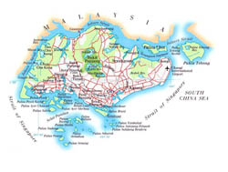 Large elevation map of Singapore with roads and airports.