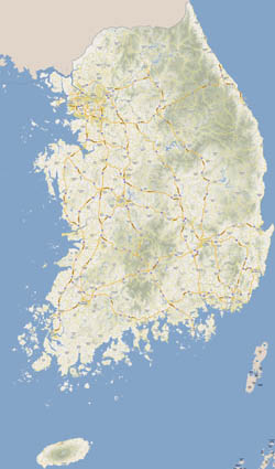 Large detailed road map of South Korea with all cities.