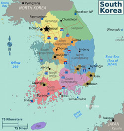 Large regions map of South Korea.
